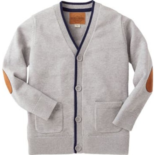Baby Boys' Organic Tipped Cardigan with Elbow Patches, Infant, 12-18M