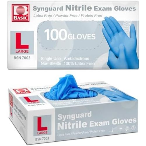Basic Medical Nitrile Exam Gloves, Powder-Free Non-Sterile Food-Safe Cleaning Disposable Glove, Blue 100/1000 Pcs