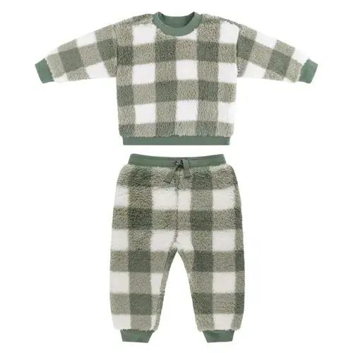 Bilbi 2 Piece Set Tracksuit Olive Gingham | Baby Bunting AU