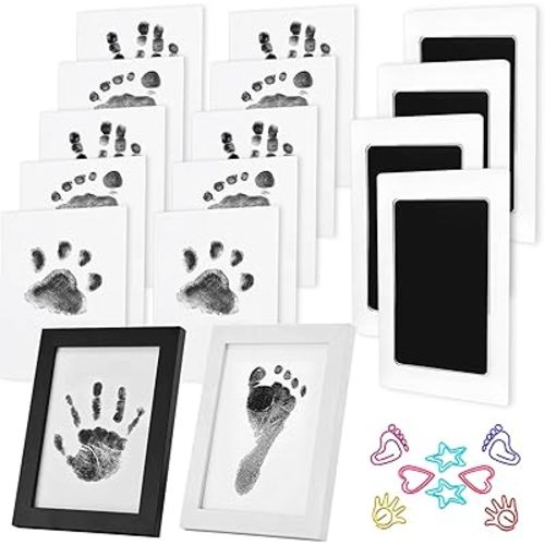 24Pcs Baby Handprint and Footprint Kit Safe Non-Toxic Pet Paw Print Kit with Photo Frame, Baby Inkless Print Pads, Imprint Cards, Clips for Baby Hand and Feet Print,Pet Paw Print,Family Keepsaket