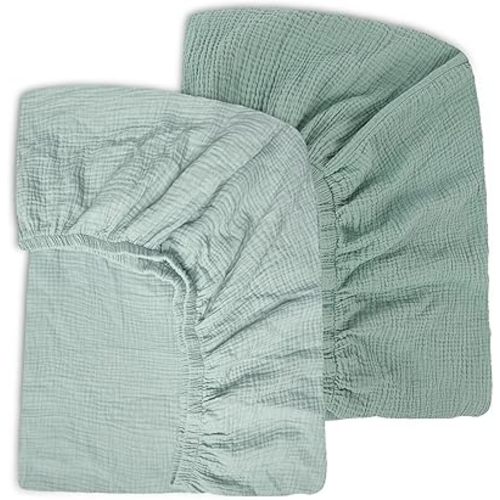Ultra Soft Muslin Crib Sheets for Baby, Premium Breathable Organic Cotton Crib Fitted Sheet for 52’’x28’’Standard Crib and Toddler Mattress,2 Pack Blue&Turquoise