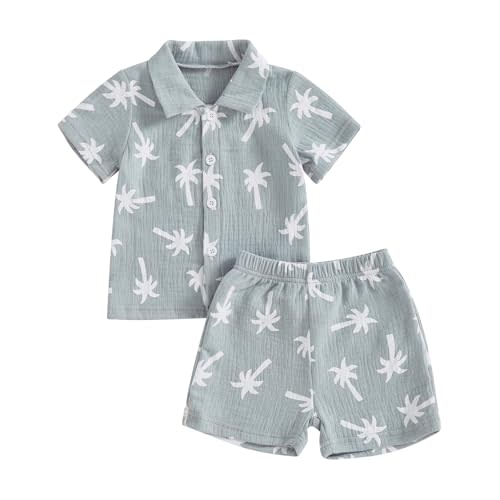 Baby Boys Clothes Set Toddler Infant Boys Button-down Shirt Tops + Cotton Gauze Shorts Summer Outfit 2PCS with Pockets