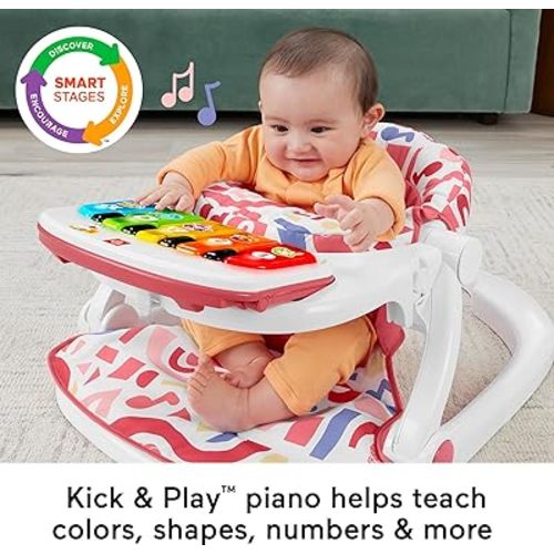 Fisher-Price Portable Baby Chair, Pink Kick & Play Deluxe Sit-Me-Up Seat with Piano Learning Toy & Snack Tray for Infants to Toddlers