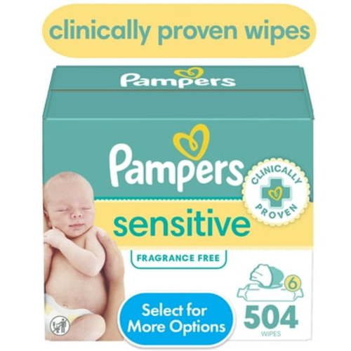Pampers Sensitive Baby Wipes, 6-Pack, 504 Count, Swaddlers Pop Top