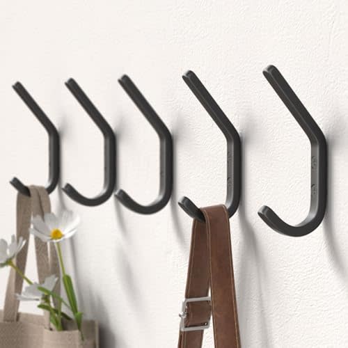 GWAAZXGZ Wall Hooks for Hanging Coat - Black Double Hooks for Hanging Towel and Robe, Coat Hooks Wall Mount, Suitable for Bathroom, Entryway and Closet, 5 Pack