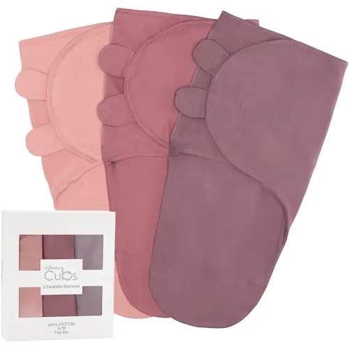 Comfy Cubs Swaddle Blanket Baby Girl Boy Easy Adjustable 3 Pack Infant Sleep Sack Wrap Newborn Babies (Small 0-3 Months, Blush, Mauve, Mulberry)