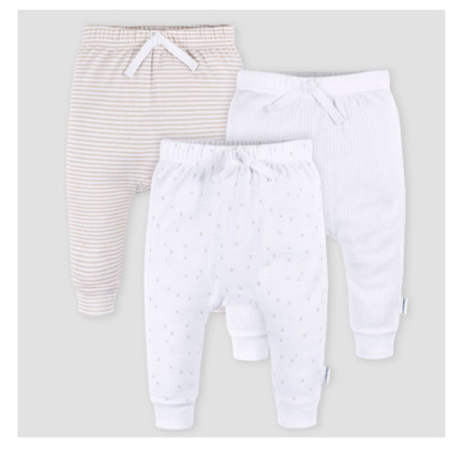 Gerber Baby 3pk Jogger Pants - White Newborn - Shipt