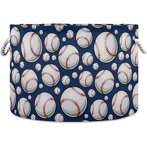 visesunny Baseball Softball Laundry Baskets Fabric Storage Bin Storage Box Collapsible Storage Basket Toy Clothes Shelves Basket for Bathroom,Bedroom,Nursery,Closet,Office