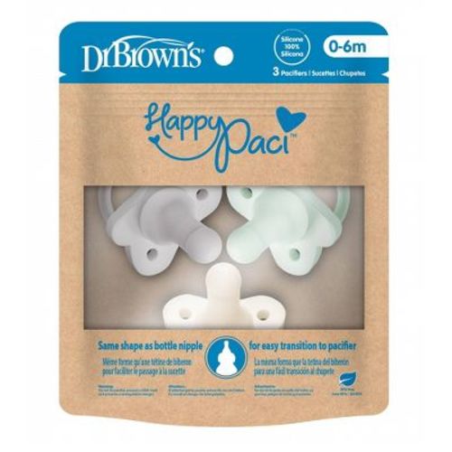 Dr. Brown's 3pk Happypaci Silicone Pacifier - Cool Gray/green/cream - 0-6 Months