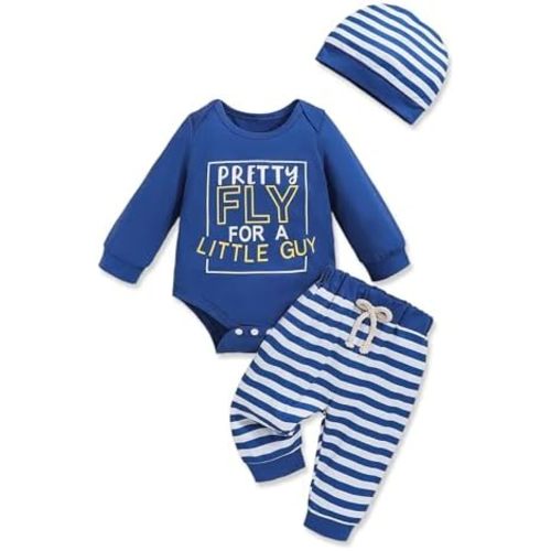 Newborn Baby Boy Clothes Boy Outfit Infant Romper Winter Fall Long Sleeves Pants Set Hat 3PC