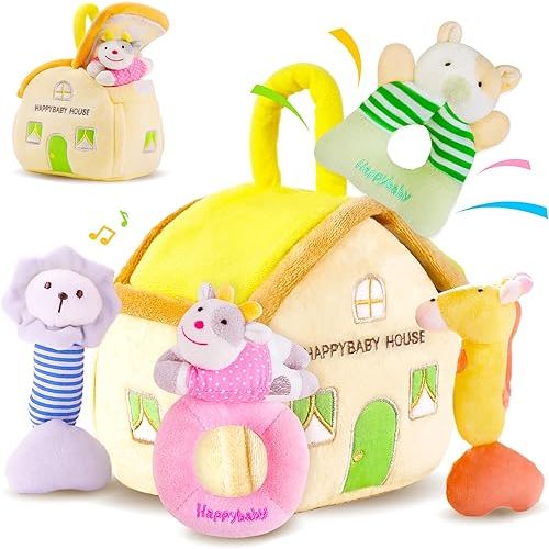iPlay, iLearn Baby Toys 3 6 12 Month Newborn Gift, Infant Soft Jungle Stuffed Animal Rattle Plush Barn, First Easter Basket Shower Stuffer, Boy Girl Sensory Hand Development Toy 2 4 7 9M 1 Yr - Jungle