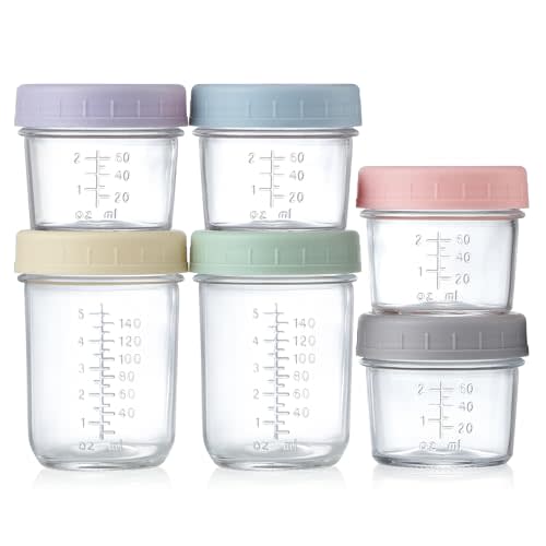 VITEVER Glass Baby Food Storage Containers, 4 Pack 4oz & 2 Pack 8oz Baby Food Storage Jars With Lids, Baby Food Maker, Microwave, Dishwasher & Freezer Safe