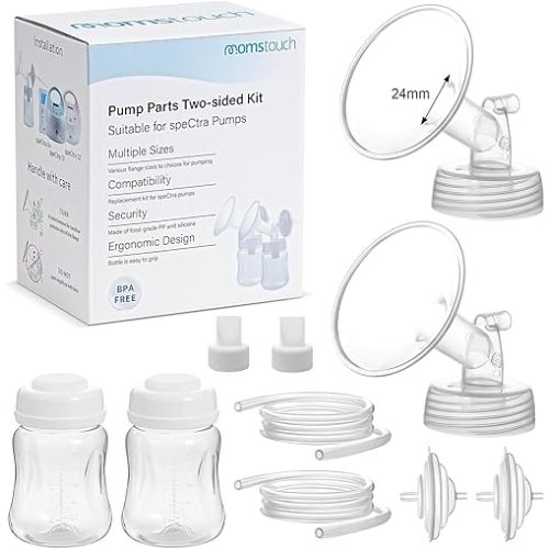 Pump Parts Compatible with Spectra S1/S2/9 Plus, Not Original Accessories, Full Set Replacements Include 24mm Flange, Duckbill Valve, Backflow Protector, Tubing and Bottle