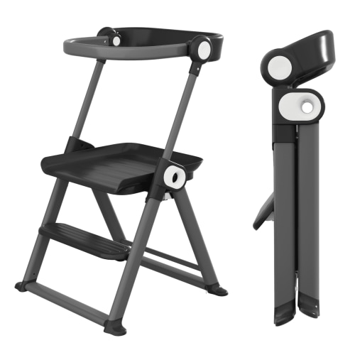 Cowiewie Foldable Toddler Tower, Space-Saving Kitchen Step Stool Standing Tower for Toddler, Grey