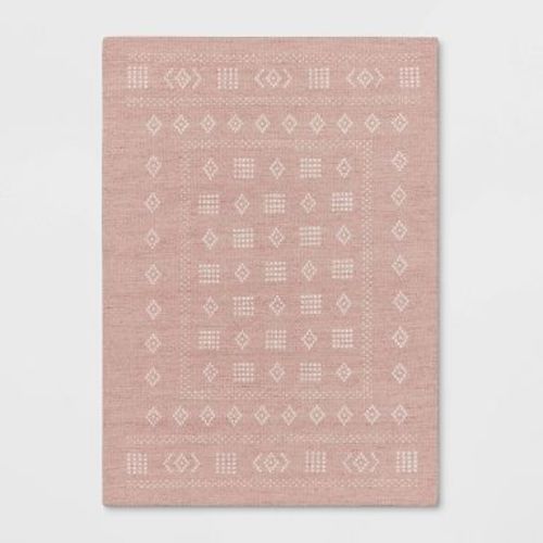 4'x5'6" Vintage Kids' Rug Pink - Pillowfort™: Geometric Pattern, Modern Vintage Style, Indoor Playroom Decor
