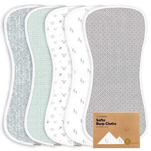 Muslin Burp Cloths Baby Boy, Girl - 5-Pack Organic Bamboo Cotton Burp Cloth, Burping Cloths for Babies, Neutral Burp Clothes for Baby Girls, Boys, Spit Up Burp Rags, Large Baby Burp Cloths (Nordic)