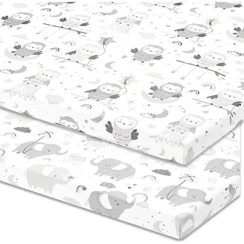 Pack and Play Sheets Fitted – Compatible with 4moms Breeze Plus Playard and Other Large Playpen Mattress – Snuggly Soft 100% Jersey Cotton – 2 Pack Play Yard Sheet Set for Boys & Girls