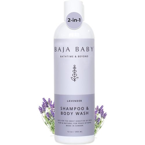 Baja Baby Lavender Shampoo & Body Wash - Organic, Gluten-Free, Vegan, EWG VERIFIED™ - Ideal for Sensitive Skin - All Natural, Tear-Free, Hypoallergenic and Paraben-Free - 12 oz Bottle