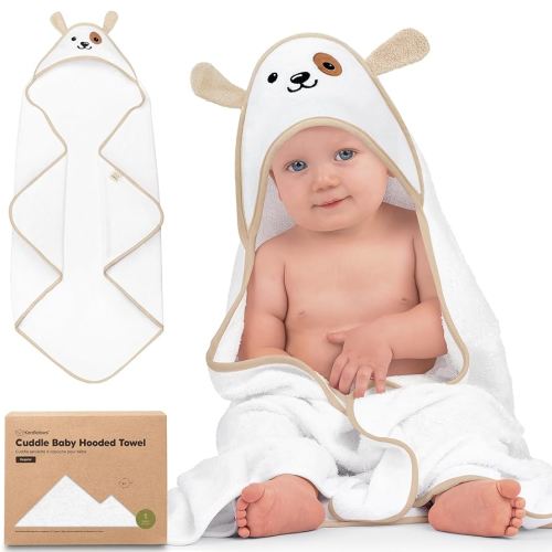 KeaBabies Hooded Baby Towel for Newborn - Viscose Derived from Bamboo Large Baby Bath Towels with Hood for Boys, Girls, Toddler, Extra Absorbent & Soft Newborn Bath Essentials (Dog)