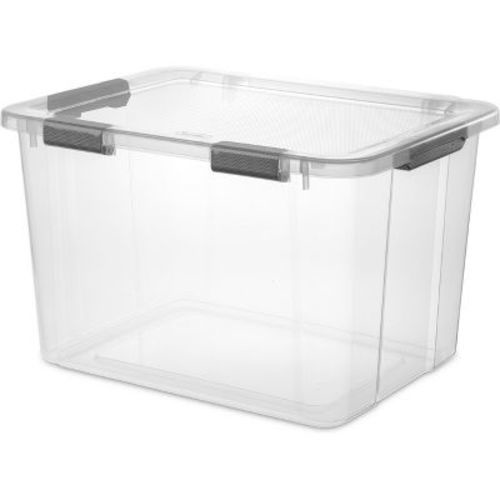 Sterilite 80qt Hinged Lid Latch Box: Plastic Storage Bin, Portable, Stackable, Transparent, Built-In Handles