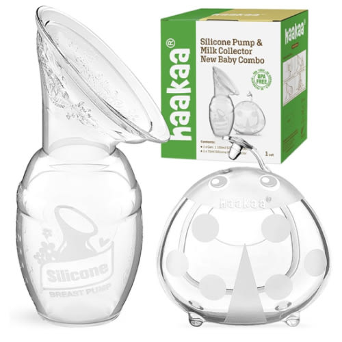 haakaa Manual Breast Pump 4oz/100ml and Ladybug Milk Collector 2.5oz/75ml Combo for Breastfeeding, Made of Food Grade Silicone