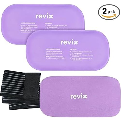 REVIX 2-Pack Gel Ice Packs Reusable with Soft Cover, 10"x 5" Multi-Use Cold Packs for Injuries, Hot Cold Gel Packs for Elbow, Neck, Back, Shoulders, Ankles, Purple