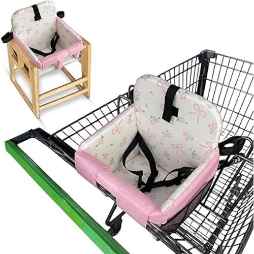 Shopping Cart Seat Cover for Baby, High Chair & Grocery Seat Protector, Padded Chair Covers for Restaurant Seats, Unisex Machine Washable Grocery Cart Liner & Swing Insert – Pink Bows
