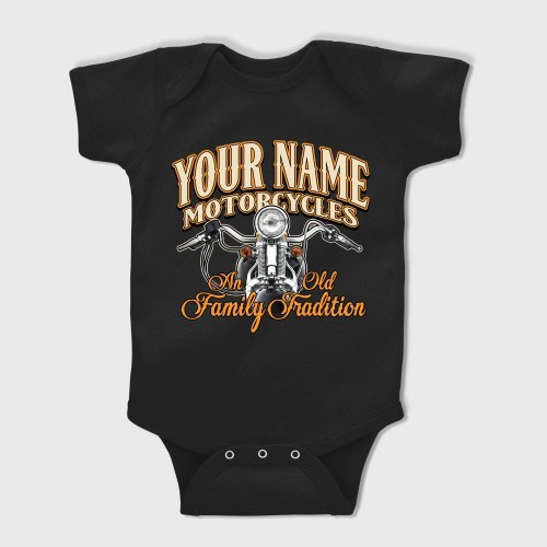Custom Motorcycle Baby Bodysuit, Personalized Unisex Printed, Gift Infant Mom Dad Biker Fanatic Enthusiast Gearhead Mechanic