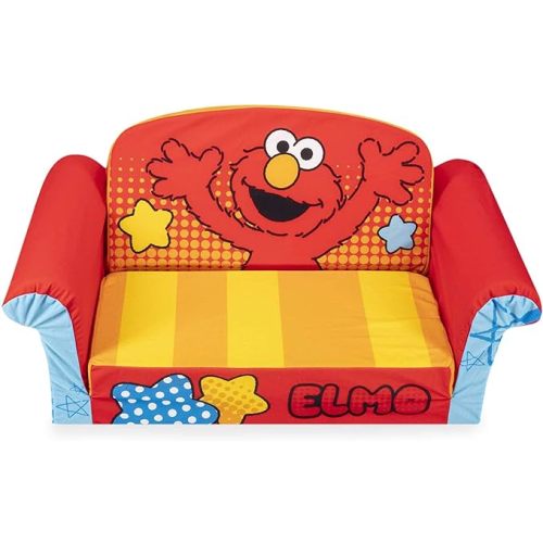 Marshmallow Furniture, Children's 2-in-1 Flip Open Foam Compressed Sofa, Sesame Street’s Elmo