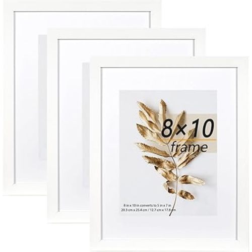 8x10 Picture Frame White 3 Pcs set can Display 5x7 Picture with Mat or 8x10 Without Mat on the Wall