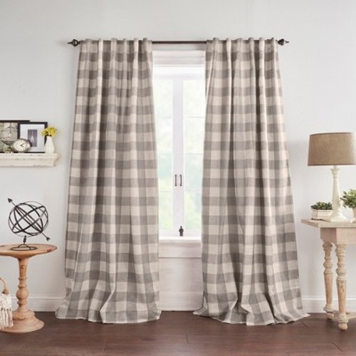 Elrene Grainger Buffalo Check Lined Room Darkening Single Window Curtain Panel - Elrene Home Fashions, Color: Gray, Size: 52" x 95"