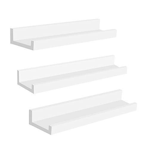 SONGMICS Wall Shelves Set of 3, Floating Shelves Ledge 15-inch Long, Picture Shelving Ledge Modern Design Storage, MDF White ULWS38WT