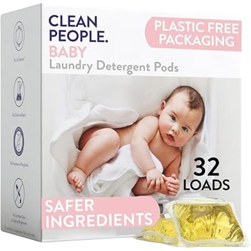 The Clean People Laundry Detergent Pods - Recyclable Packaging, Hypoallergenic, Stain Fighting - Ultra Concentrated, Laundry Soap - Baby (Unscented), 32 Pack