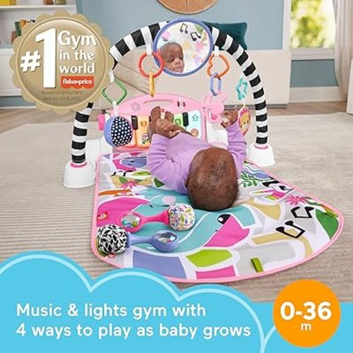 Fisher-Price Baby Gift Set Glow and Grow Kick & Play Piano Gym Pink Playmat & Musical Learning Toy with 2 Rattle Maracas for Newborns Ages 0+ Months