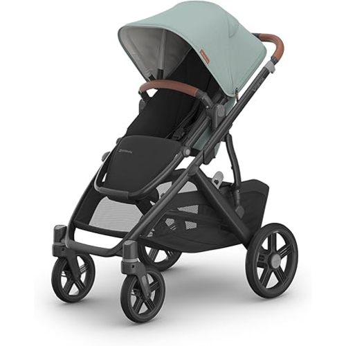 UPPAbaby Vista V3 Stroller - Full-Size Single-to-Double Stroller System - Toddler Seat, Bug Shield, Rain Shield, and Storage Bag Included - Kenzi (Mystic Aqua/Carbon Frame/Saddle Leather)