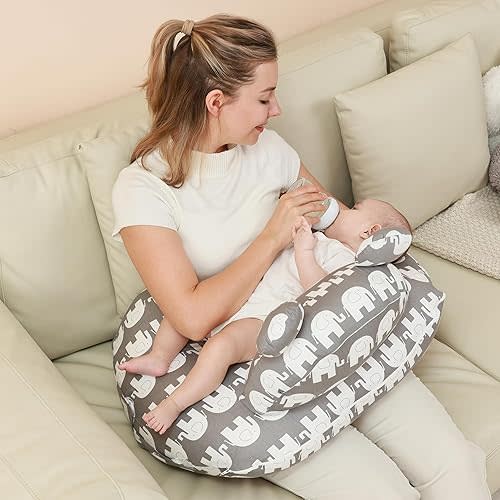 Nursing Pillow for Breastfeeding, Breast Feeding Pillow for Mom Support, Adjustable Waist Strap and Removable Cotton Cover, Elephant