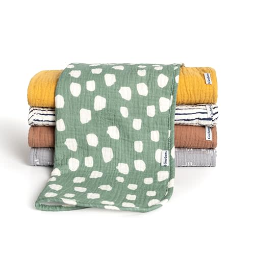 Gerber Baby Unisex Muslin Burp Cloths 5-Pack, Multi Teal Dots, Large Size 20" x 10"