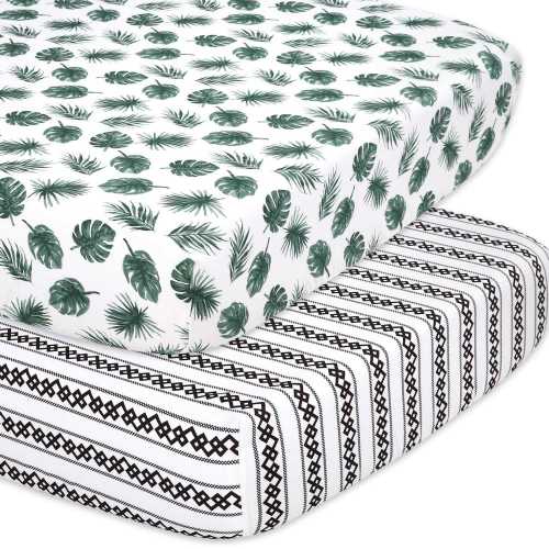 Leaf n Stripe 2-Pack Fitted Crib Sheet Set
