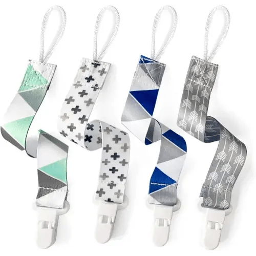 PandaEar Baby Pacifier Clips Solid Color, 4 Pack Universal Holder Leash for Boys and Girls, Teething Toys Teethers (Neutral)