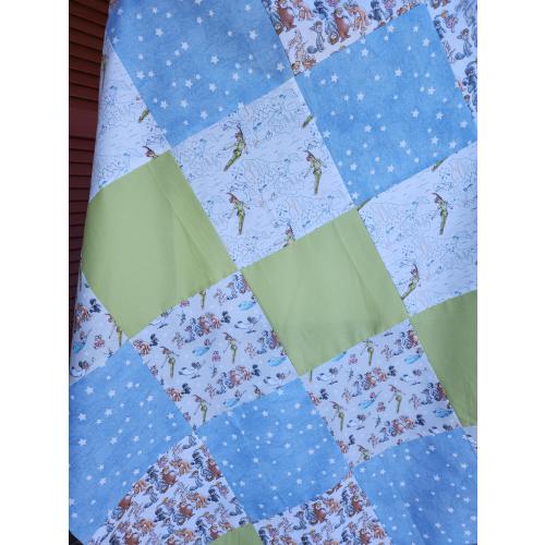 Handmade Peter Pan Nursery Quilt peter pan quilt for a boy Patchwork Baby Quilt peter pan Green and blue peter pan quilt personalized quilt