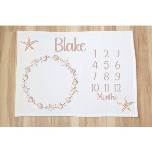 Personalized Beach Milestone Blanket, Custom Newborn Blanket, Baby Shower Gift, Monthly Photos Blanket, Neutral Nursery Blanket, Soft Throw