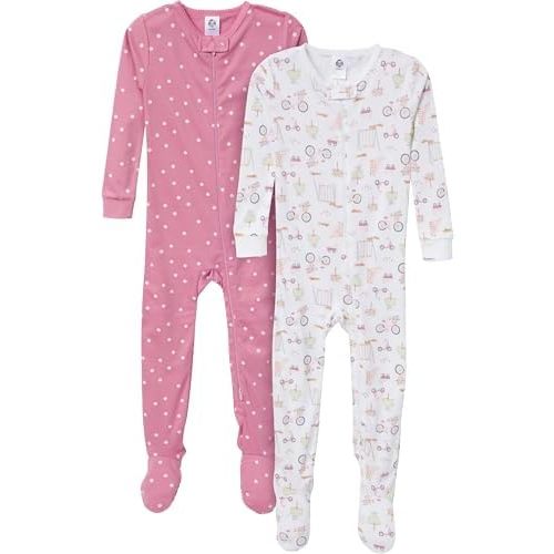 Gerber Baby Girls' 2-Pack Footed Pajamas