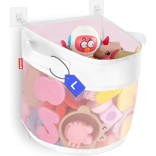 UNEEDE Bath Toy Organizer,4.15 Gallons Bathtub Toy Storage Organizer,Quick Access Bath Toy Holder For Bathtub,Baby Organizer And Storage,Quick Dry Baby Bath Toy Storage For Tub,Mesh Shower Caddy(Pink)