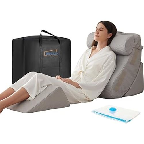 4PCS Wedge Pillow Set for After Surgery, Orthopedic Bed Wedge Pillow for Back Pain Relief, Sitting up in Bed,Recovery, Acid Reflux, Snoring, Body Pillow for Sleeping,Leg,Shoulder Support, Grey