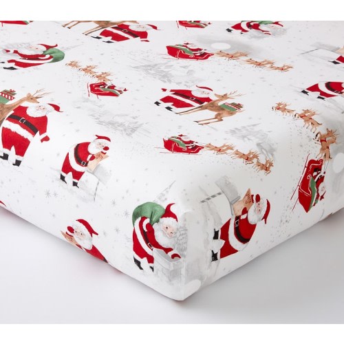 Heritage Santa Organic Crib Fitted Sheet - White Santa - Flannel