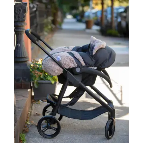 7AM | Car Seat Cocoon - Teddy Appliqué | Oatmeal/Smokey