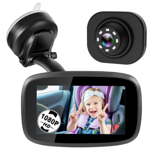 Shybaby 1080P Baby Car Mirror, 4.3" Baby Car Camera Monitor with 170° Wide View, HD Night Vision Function and Reusable Sucker Bracket, Safety Rear Facing Car Set Camera for Infants Kids Toddlers