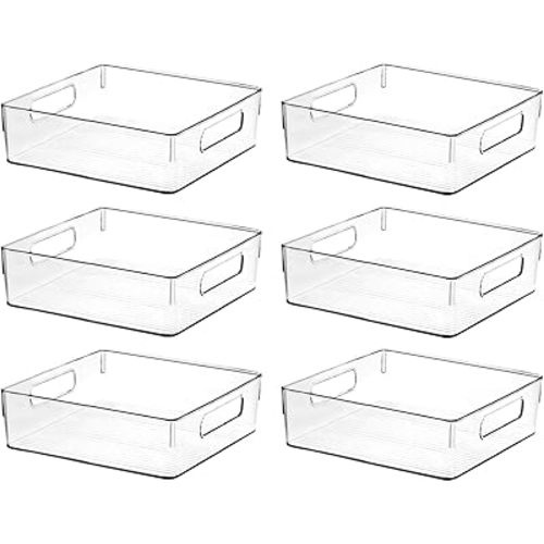 Clear Plastic Storage Bins, Perfect for Kitchen Organization or Pantry Organization and Storage, Fridge Organizer Plastic Bins, Pantry Organization and Storage Bins, Cabinet Organizers