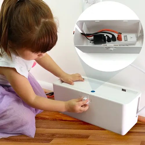 Power Strip Cover - Effectively Baby Proofs Power Strip. with Patended Double Lock, Protects Small Hands & Fingers