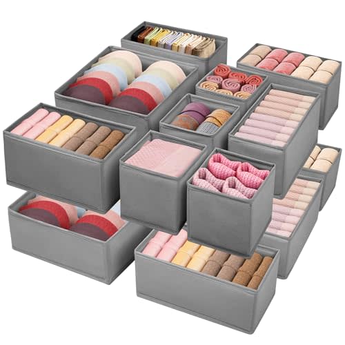 Wrrlors Drawer Clothing Organizer 16-Pack, Grey 3 Sizes Underwear Drawer Dividers, Fabric Folding Wardrobe Organizer, Can Store Baby Clothes, Bras, Underwear, Panties, Belts, Socks, Ties, etc.